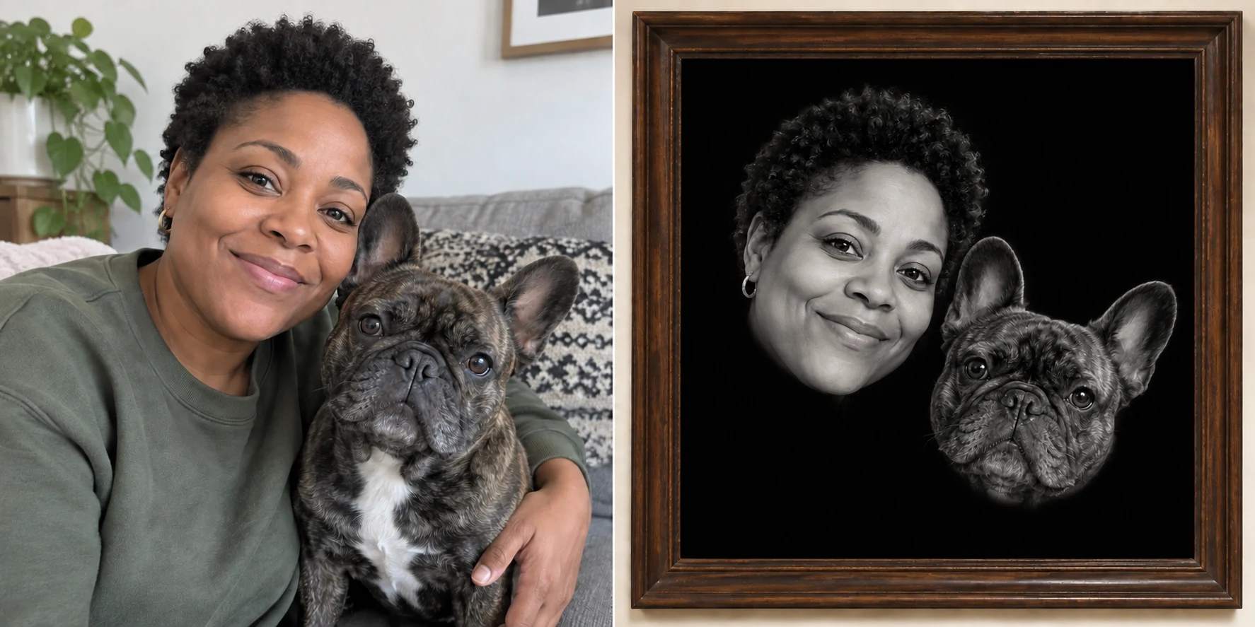 Black-and-white floating heads — Before / After