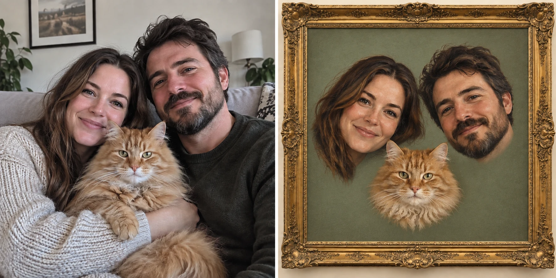 A couple and their ginger cat — Before / After