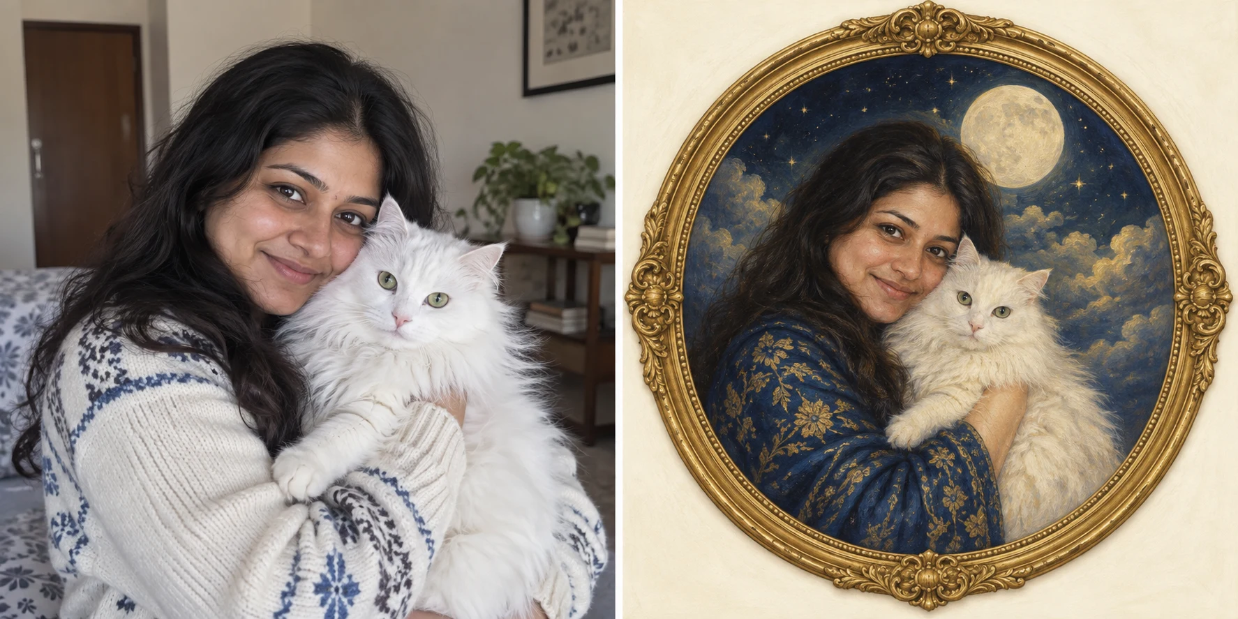 A cat beneath the stars — Before / After